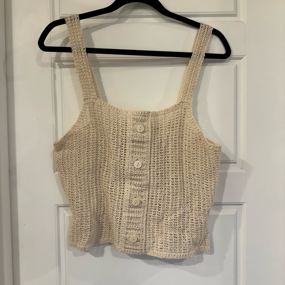 Women's Cream Knit Button-Front Top
